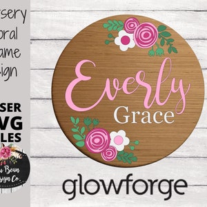 Floral Nursery Name Sign Round Flowers SVG File Digital Laser Wood Cutting door hanger template