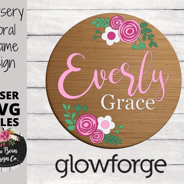 Floral Nursery Name Sign Round Flowers SVG File Digital Laser Wood Cutting door hanger template