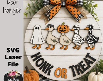 Honk or Treat Porch Goose Halloween Costume Trick or Treat Door Hanger SVG laser file Digital Cut File Wood Cutting template