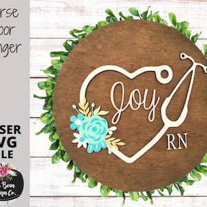 Nurse Medical Stethoscope Sign Digital Cut File Laser Wood cutting svg dxf pdf jpg door hanger template