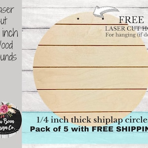 Set of 5 Blank Shiplap Wood Round Circles 16 inch for Glowforge Laser Door Hanger Signs Nursery Name Sign Holes option free shipping