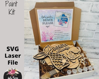 Mermaid Tail Summer Beach Sign Box DIY Paint Kit SVG Digital Cut File Glowforge Laser Wood template