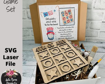 Patriotic July 4th Game Board Box DIY Paint Kit SVG Digital Cut File Glowforge Laser Wood template