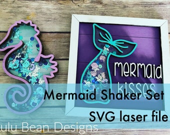 Mermaid Sea Horse Shaker Set Frame Shiplap Kit Wood Glowforge File Sign Digital Cut File Laser Cutting svg