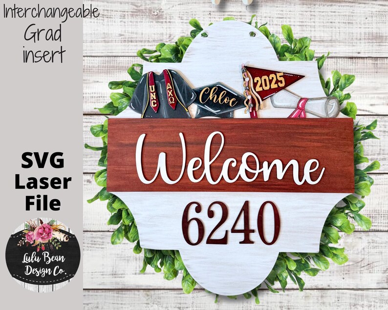 Welcome Caps Script Graduation Interchangeable Seasonal Door Hanger Insert Welcome Address ...