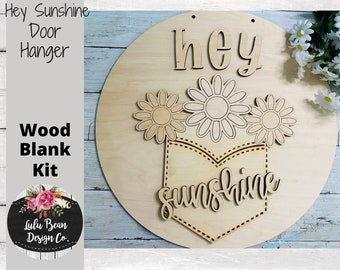 Hey Sunshine Pocket Jeans Round Sign Cutout Shapes, Door Hanger Unfinished Wood Laser Cut, DIY, Many Size Options, Blank