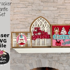 Austauschbare Mantel-Set 3 Nussknacker-Reihe Tis die Saison Zeichen SVG-Datei Digital Cut Laser Holz Glowforge Vorlage