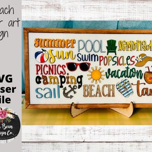 Plantilla SVG de madera con láser Glowforge para letrero rectangular con letras de arte de verano y playa