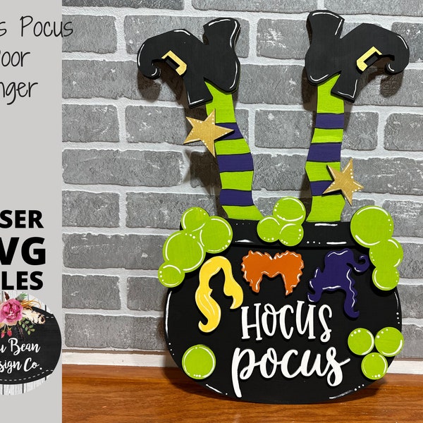 Hocus Pocus Halloween Witch Cauldron Legs Digital Cut File Laser Glowforge Wood Cutting SVG deurhanger sjabloon