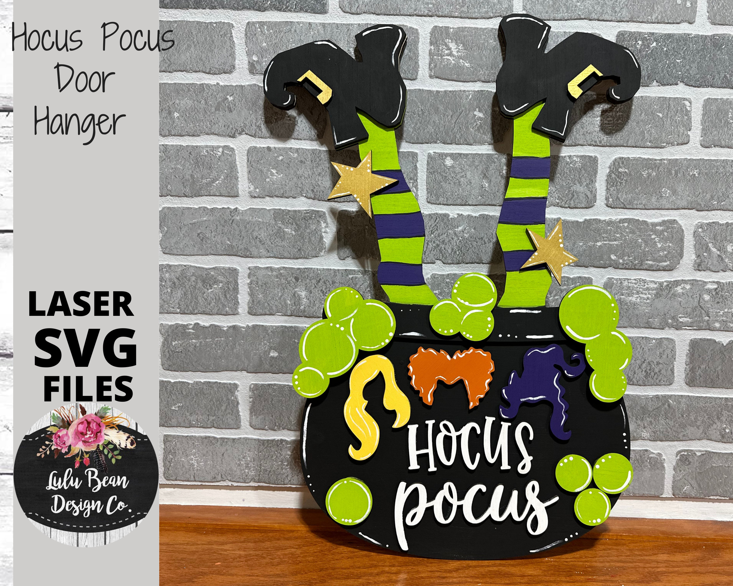 Hocus Pocus Halloween Witch Cauldron Legs Digital Cut File Laser Glowforge Wood Cutting SVG door hanger template