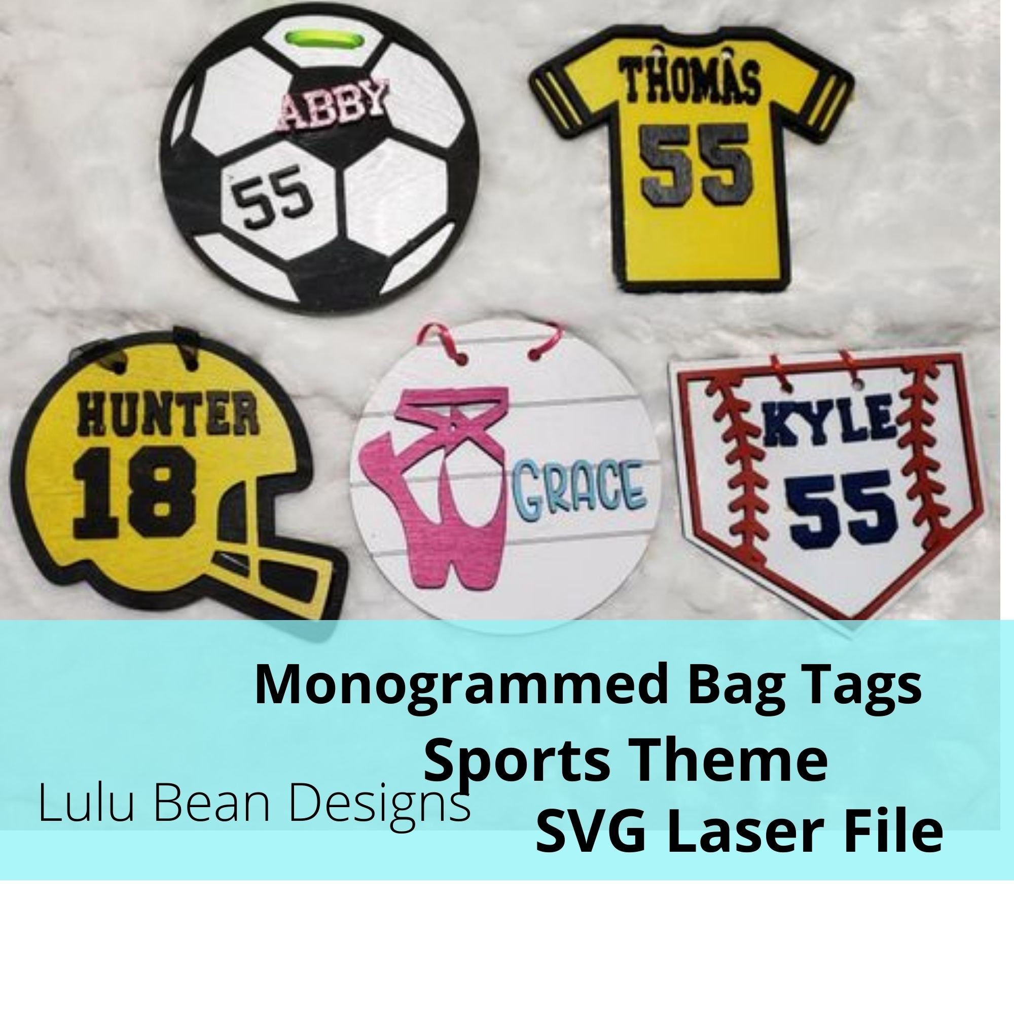Sports Theme Bogg Bag Tags Monogram Monogrammed Kit Wood Glowforge SV…