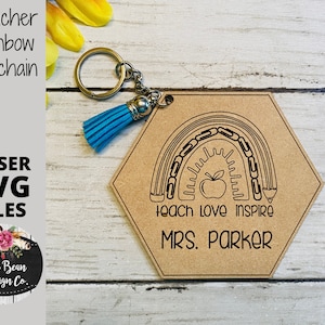 Rainbow Teacher Keychains Digital Cut File Laser Wood Round cutting SVG template