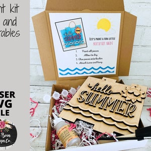 Hello Summer Sun Box DIY Paint Kit SVG Cyfrowy plik do cięcia Glowforge Laser Wood szablon
