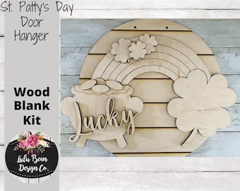 St Patricks Day Lucky Rainbow Gold Round Sign Cutout Shapes, Door Hanger Unfinished Wood Laser Cut, DIY, Many Size Options, Blank