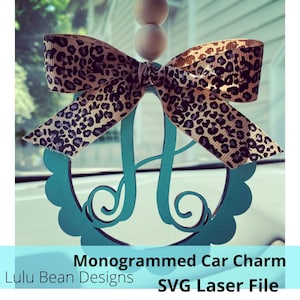Monogram Car Charm Tag Letter Initial SVG laser Glowforge File Scalloped Circle