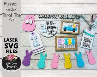 Easter Bunnies Tiered Tray SVG Wood Glowforge File Sign Digital Cut File Laser