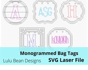 Cornici monogramma Etichette per borse tote Monogramma Kit monogramma Legno Glowforge File SVG Taglio digitale Taglio laser