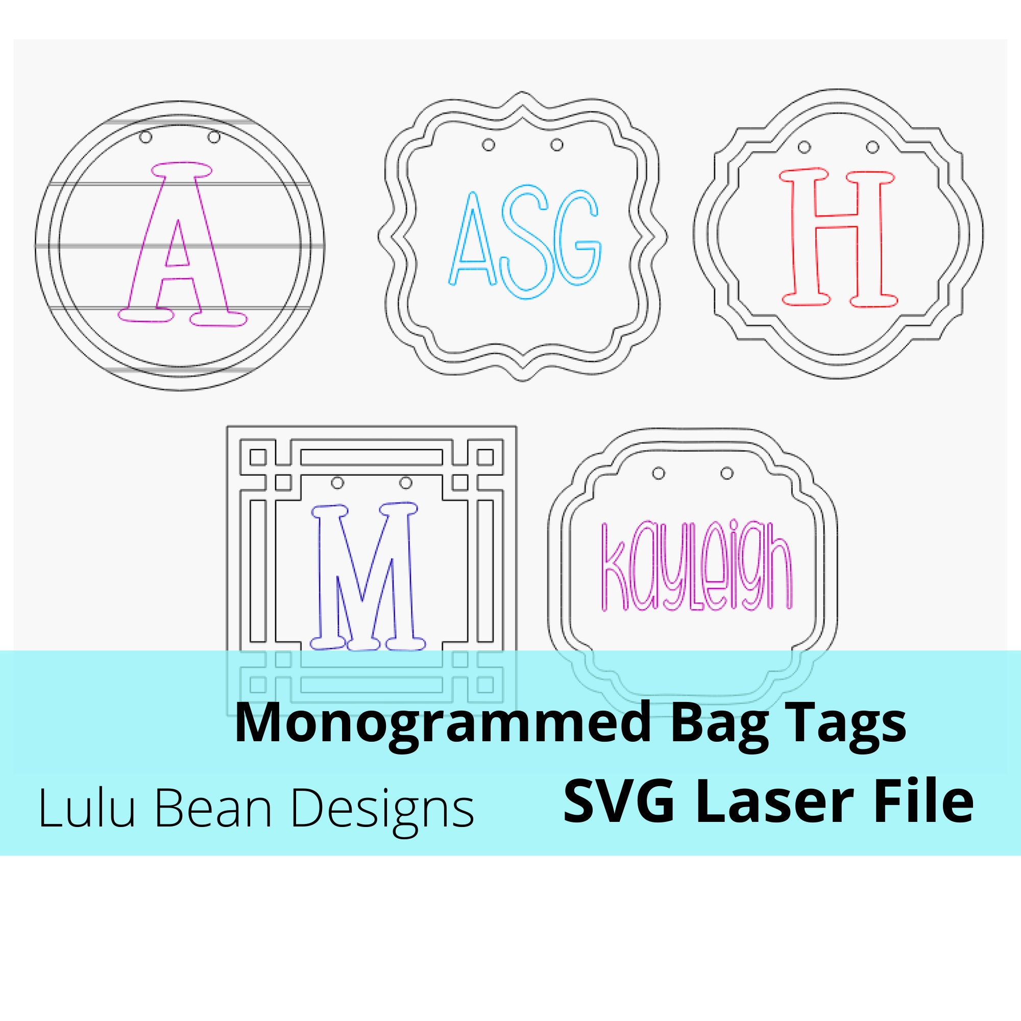 Monogram Cut File Monogram Frames Tote Bag Tags Monogram Monogrammed Kit Wood Glowforge ...