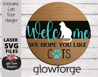 Welcome Hope you like Cats SVG file Circle Round Sign Digital Cut File Laser Wood Cutting door hanger template