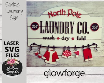 North Pole Laundry Company Santa Suit Clothes Sign SVG laser file Wood Digital Cutting Glowforge