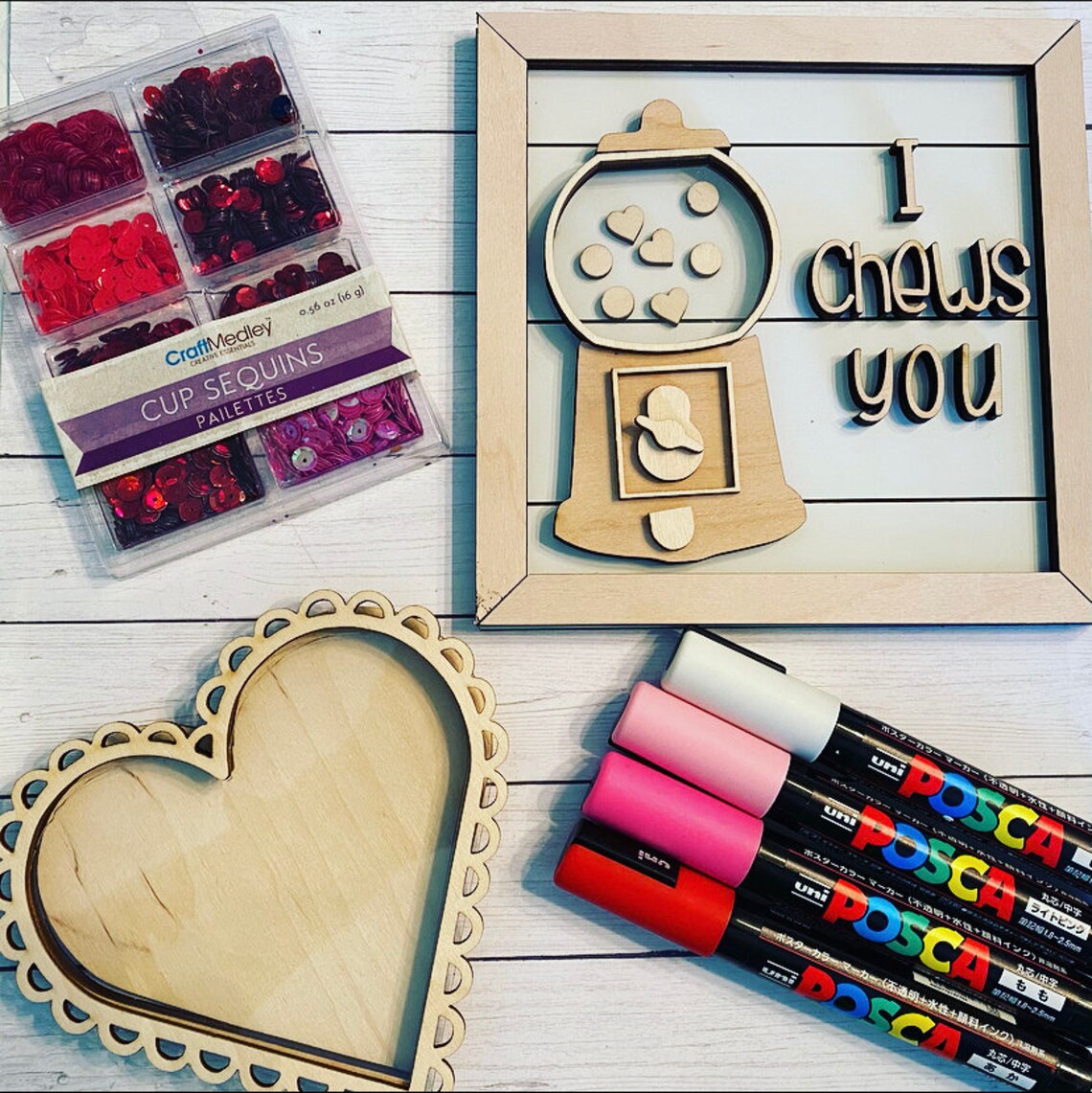 Valentines Day Gumball Machine Heart Shaker Set Frame Shiplap Kit Wood ...