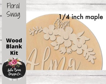 Wood Floral Flowers Swag Cutout Shape, Unfinished Wood Laser Cut Shape, DIY Craft Supply, Many Size Options, Blank Wood Shapes