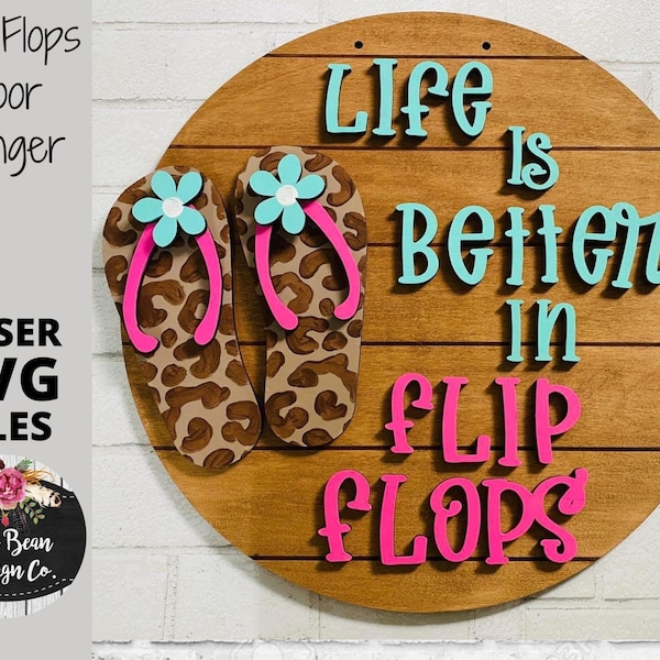 Flip Flop Summer Patriotic Leopard Door Hanger Split Option Sign SVG File Digital Laser Wood Glowforge template