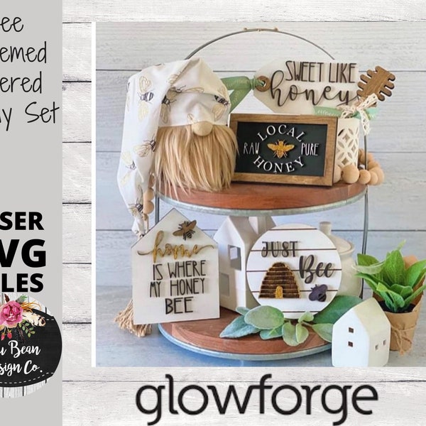Bee Themed Tiered Tray Decor Digital Cut File Laser Wood Cutting svg pdf jpg dxf