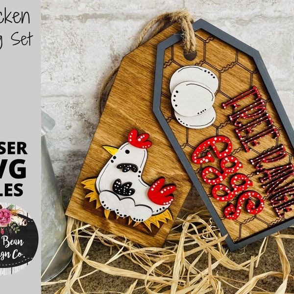 Etiquetas decorativas temáticas Chicken Farm Coop Signo SVG Archivo Digital Láser Madera Glowforge plantilla grabada