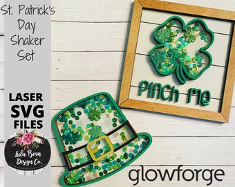 St. Patrick's Day Hat Clover Shaker Set Frame Shiplap Kit Wood Glowforge File Sign Digital Cut File Laser Cutting svg