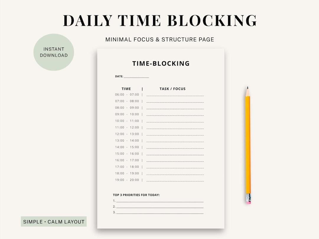 Time Blocking Planner Printable | Daily Schedule Planner | Focus ...