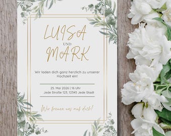 Elegant & minimalist floral boho wedding invitation | Canva PDF template for printing | DIY pocketfold wedding invitation | Instant download