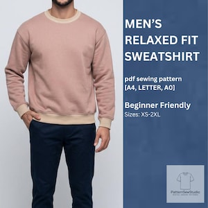 Patrón de costura para sudadera de corte holgado para hombre, tallas XS-2XL (PDF, A4/A0/Carta) + instrucciones detalladas