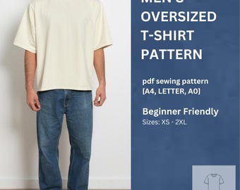Men’s Oversized T-Shirt Sewing Pattern, Loose Fit, PDF Digital, A4/Letter/A0, XS–2XL,