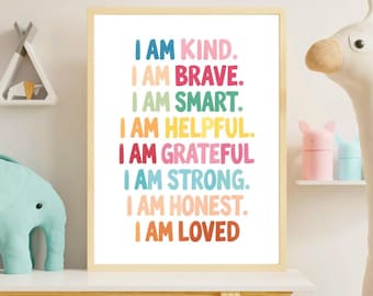 Kids Positive Affirmation Wall Art, Daily Affirmations Poste