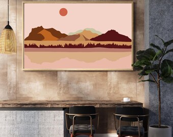 Abstract Mountain Landscape Print, Modern Textured Wall Art (Digital Download)