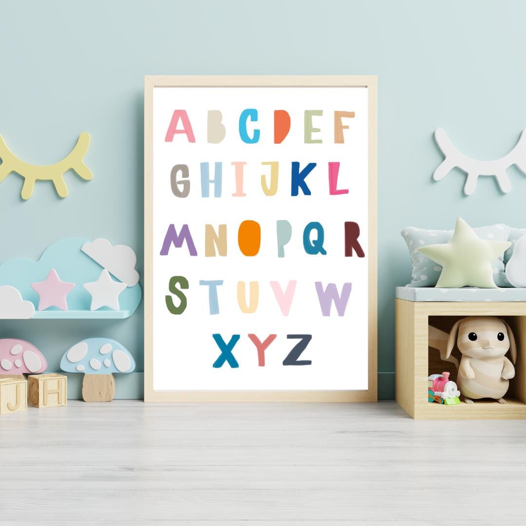 Colorful Alphabet Poster for Kids | Playroom Wall Art | - Etsy