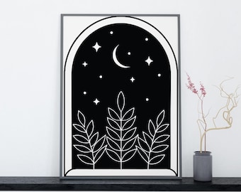 Dark Cottagecore Meadow Art Print, Moody Wildflower (Digital Download)