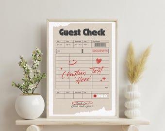 Personalize Guest Check Poster, Aesthetic Typographic Preppy Prints, Custom Quotes Poster