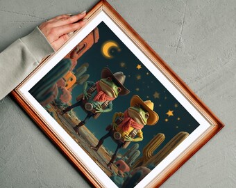 Gerahmte Cowboy Frosch Print, druckbare Wandkunst