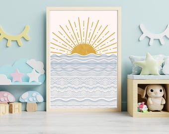 Watercolor Sun Print, Playroom Decor (Digital Download)