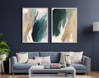 Abstract Art Prints Set: Beige and Green Modren Art