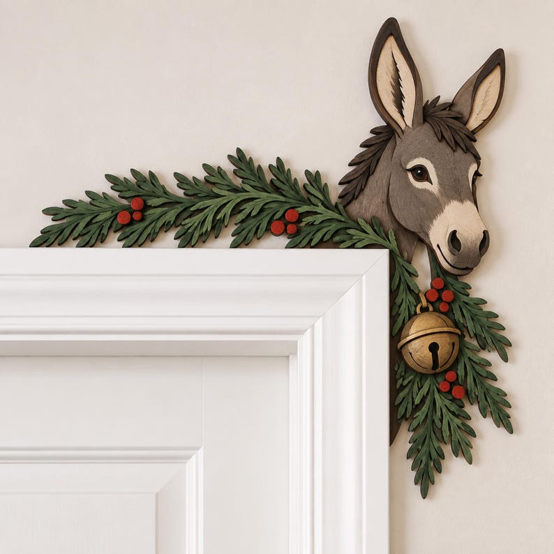 Christmas Donkey Door Corner Wood Sign, 2 Layer Farmhouse Door Topper ...