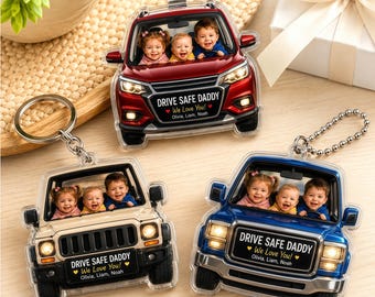 Personalized Photo Car Keychain Custom Car Shape Gift for Dad, Drive Safe Daddy Gift from Kids, Custom Vehicle Color Style Acrylic Keychain