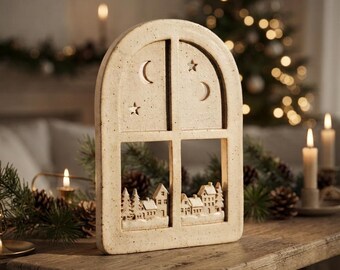 Christmas Window Shadow Box Ceramic Template, Printable Pottery Slab Pattern