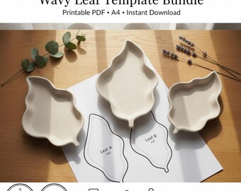 Wavy Leaf Clay Template Bundle | Printable PDF A4 | Instant Download