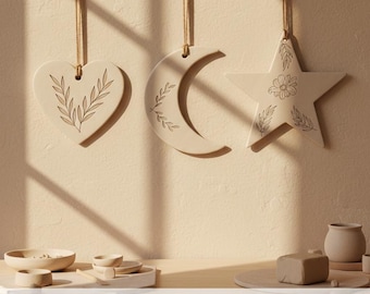 Zestaw szablonów do dekoracji ściennych Boho Clay – Moon Star Heart DIY do druku w formacie PDF