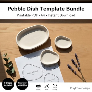 Pebble Dish Template Bundle PDF | A4 Printable Pottery Templates | Instant Download