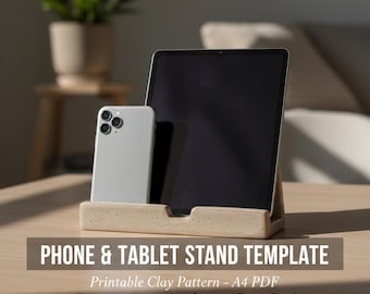 Szablon podstawki na telefon i tablet | Wzór gliny do druku w formacie PDF | Ceramiczna podstawka DIY | Natychmiastowe pobranie