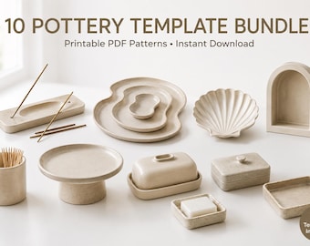 Zestaw szablonów ceramicznych w formacie PDF | 10 wzorów płytek ceramicznych | Szablony gliniane DIY | Przewodnik po ceramice do druku